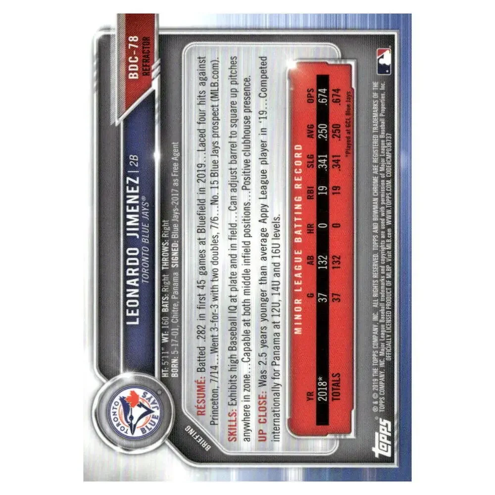 2019 Bowman Draft #BDC-78 Leonardo Jimenez Chrome